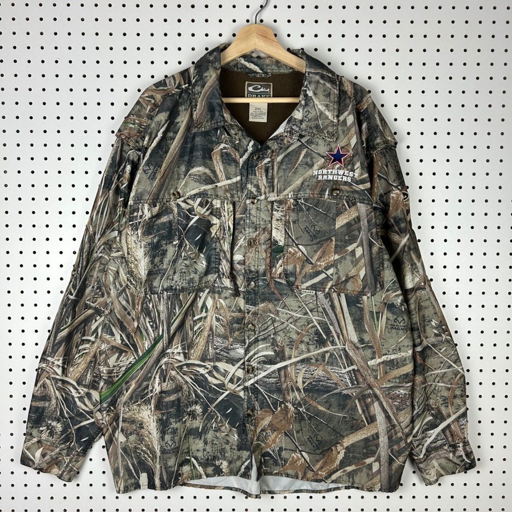 Drake Camo Northwest Rangers Hunting Shirt 2XL Waterfowl Realtree Max-5 NWCC